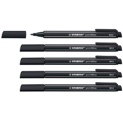 5 x Stabilo Fasermaler pointMax Filzstifte Permanentmarker  0,8 mm schwarz