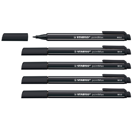 5 x Stabilo Fasermaler pointMax Filzstifte Permanentmarker 0,8 mm schwarz - Bild 1 von 3