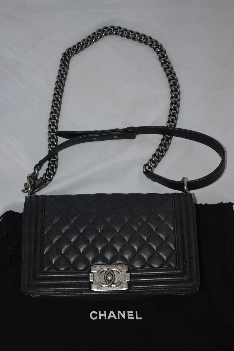 chanel black purse with silver chain