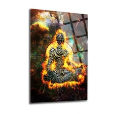 Fiery Meditation Tempered Glass Wall Art, Easy Installation, Fade Proof Decor
