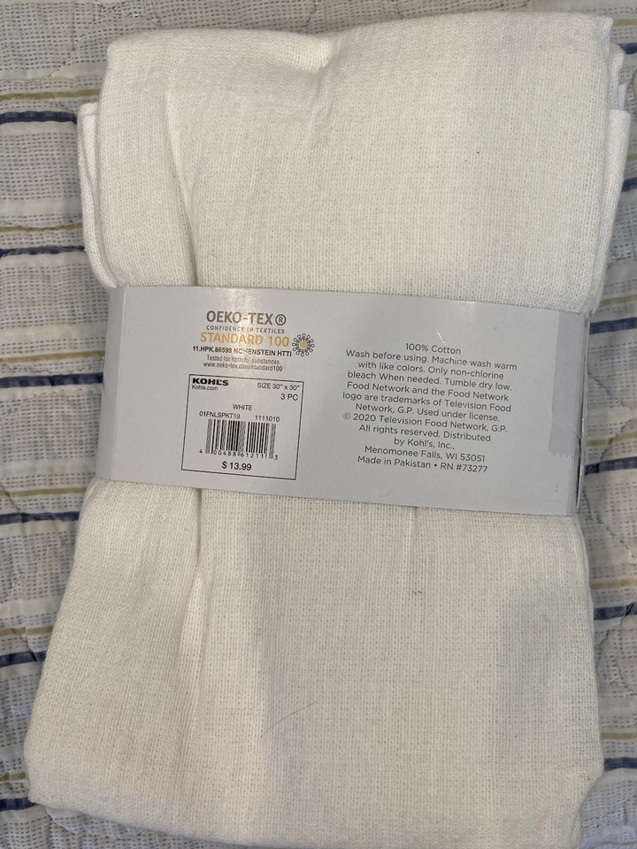 Food network  3 Pack, 30" x 30", White, 100% Cotton Flour Sack Towels, Oversized - Image 2 of 2