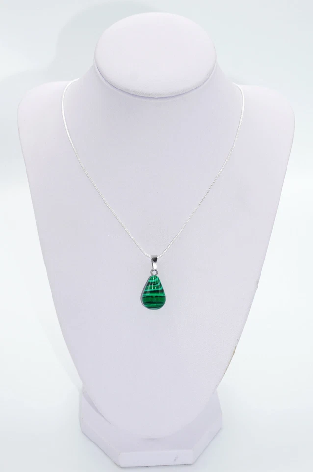 Silberkette mit Malachit Tropfen-Anhänger - Bild 2 von 3