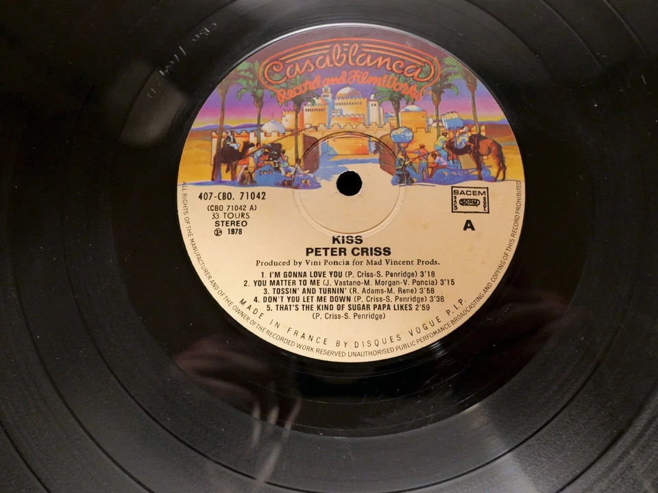 KISS  PETER CRISS LP 33T VINYLE EX COVER EX ORIGINAL 1979 FRANCE - Photo 4/4
