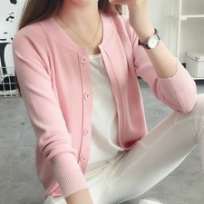 Women Cardigan Knitted Coat Sweater Jumper Jacket V Neck Outwear Tops Button