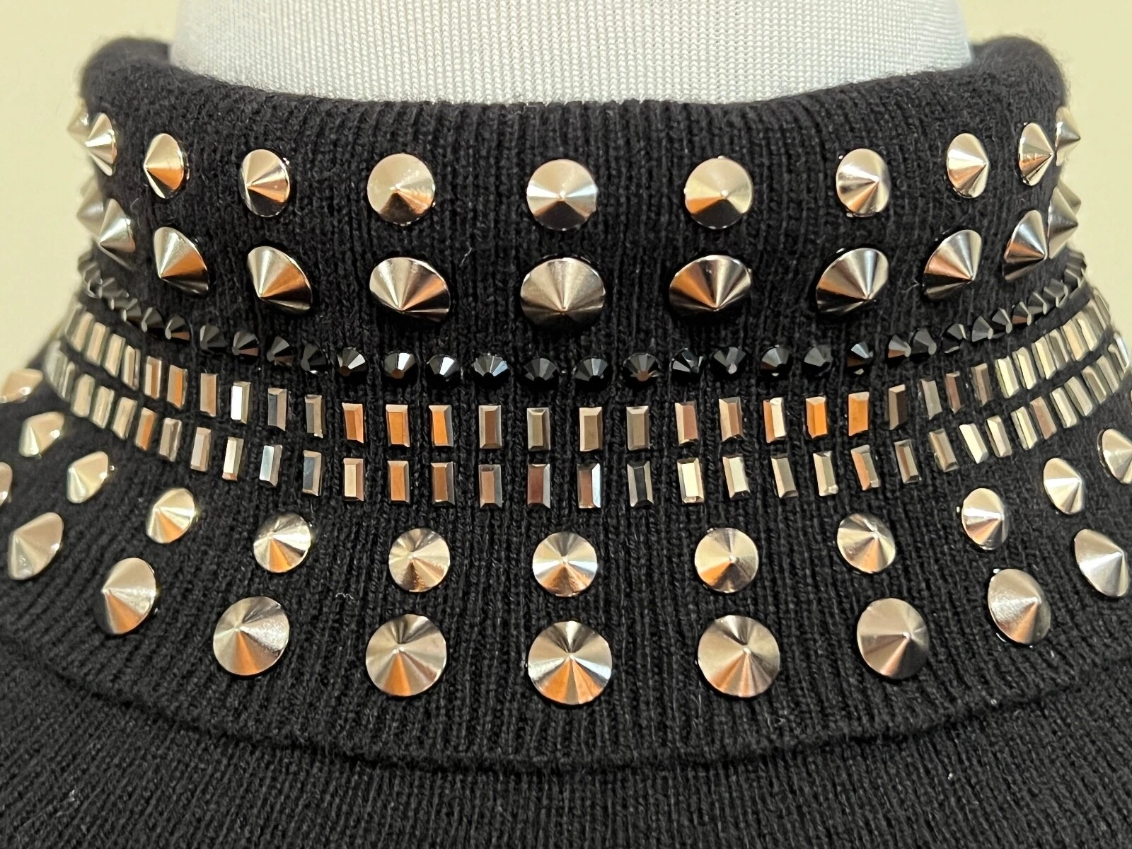 Abito nuovo con etichette Versace cristallo a chiocciola nero lana cashmere 46 10 $2350