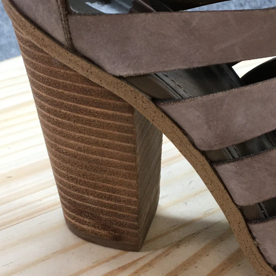 Salto BCB Generation feminino 7,5 M couro marrom gladiador com cadarço bloco peep toe - Imagem 3 de 4