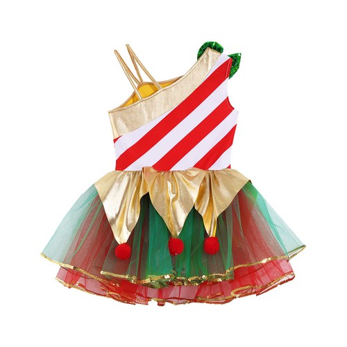 AU Kids Girls Christmas Mesh Tutu Dress Striped Ballet Leotard Dress Dancewear - Picture 11 of 36