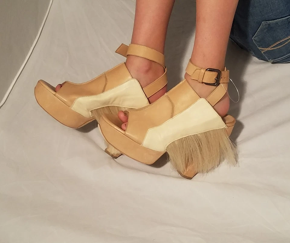 Sandalias de plataforma de cuña LD Tuttle envolventes pelo de pony desnudo cuero 8-8,5 funky 39,5 Foto 2 de 4