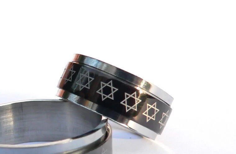 Jewish Star Magen David Ring  Black & Silver Tone  Boys Girls Men Women  Judaica