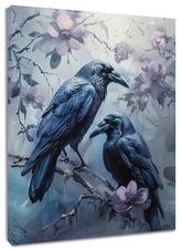 Black Floral Creepy Halloween Crow Abstract Wall Art for Bathroom Living Room