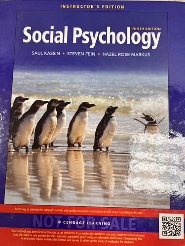 Social Psychology by Saul Kassin, Hazel Rose Markus and Steven Fein (2013, Hardcover) for sale ...