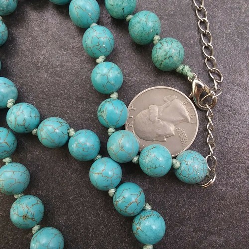 HIGH END *RARE* VINTAGE LARGE GENUINE TURQUOISE ROUND BEAD NECKLACE!! - Picture 6 of 8