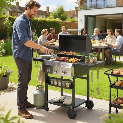Outsunny Gasgrill 9 KW 3 Brenner BBQ Grillwagen inkl klappbar Seitentisch