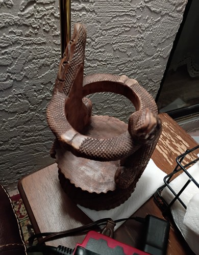 Two Crocodiles Hand Carved Suar Wood Wine Holder from Bali - Signed