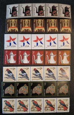 USPS Seven Strips of 5 Different Small Denomination Stamps 1-5 cents MOGNH 