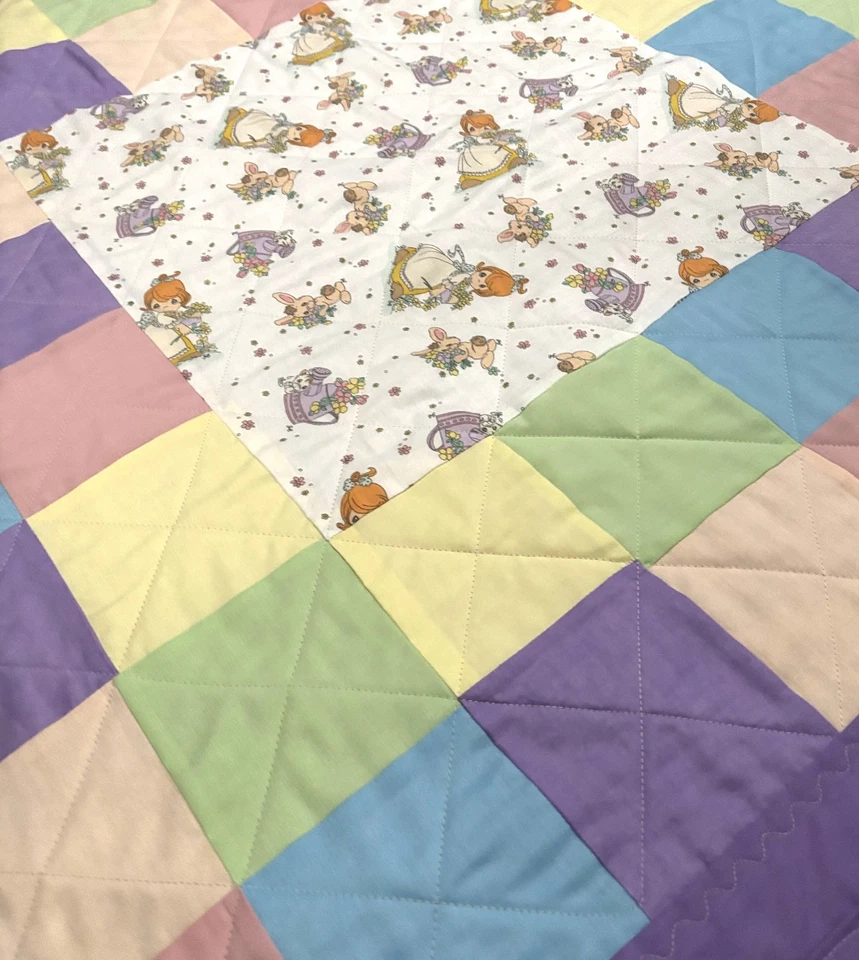 Manta de cuna hecha a mano para bebé Precious Moment 40" x 40" niñas púrpura NUEVO Foto 2 de 4