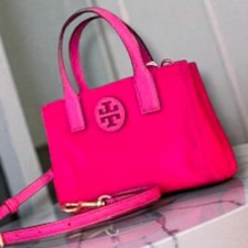 Tory Burch Ella Mini Tote Bag Neon Pink Nylon Crossbody Strap Attachment GHW NEW