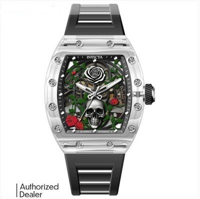 Invicta Men's 42mm Artist Skeleton Roseskull Dragon Automatic Black/Silver Watch
