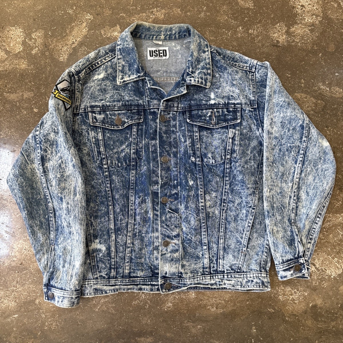 GET USED by ELIE Denim Jean Jacket VTG 90s Acid Wash Patchwork