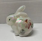 VTG Fenton Hand Painted Iridescent Glass BUNNY Rabbit Figure Floral Signed L5