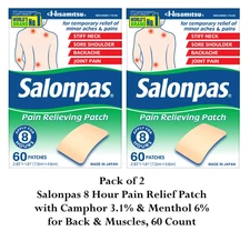 Salonpas Pain Relieving Patches – 120 Count for Back Joints, Muscles, Parche 8Hr