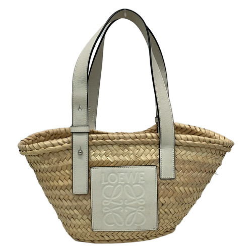 LOEWE Basket Bag Small A223S93X04 Beige White Palm Leaf Calf Leather Tote Bag