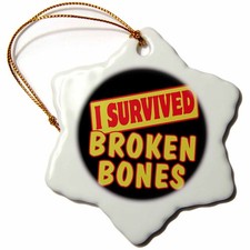 3dRose I Survived Broken Bones Humor Pride Snowflake Ornament Porcelain 3"