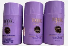 3X- Lot of 3 Toppik Hair Filler Volumizing Micro Fibers~ Dark Brown~0.42 oz