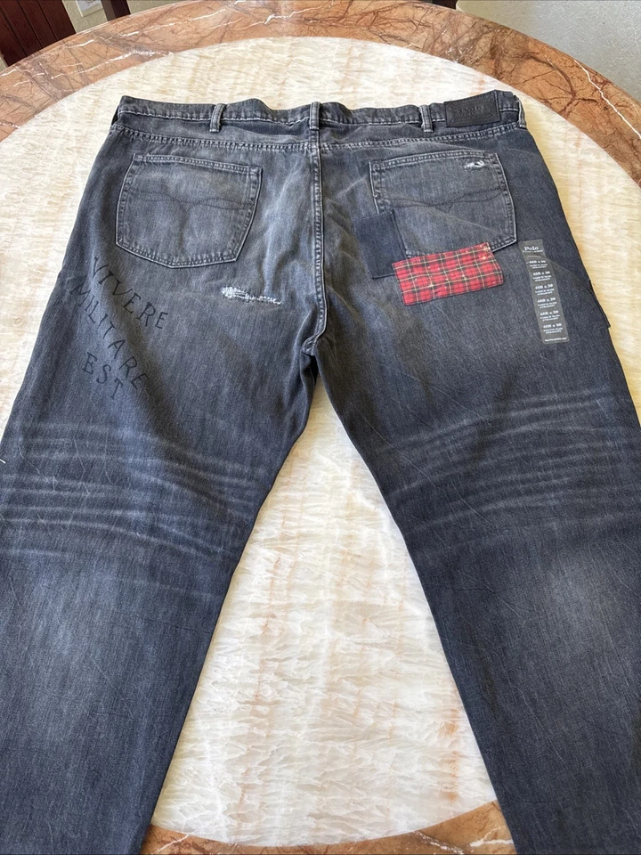Pantalones de mezclilla rectos ajustados Varick con parche azul para hombre Polo Ralph Lauren grandes 50B X 32 Foto 2 de 4