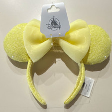 Disney Minnie Mouse Yellow Fabric Sequined Mouse Ears Bow Headband