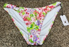 Shade  Shore Multi-Color Floral High Leg Cheeky Bikini Bottoms. Size: L 12-14 