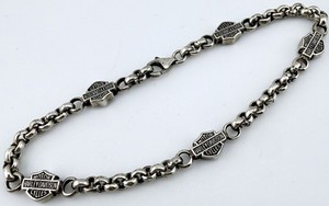 HARLEY DAVIDSON 925 STERLING SILVER SHIELD LOGO CHAIN 7 1/2” BRACELET K174D