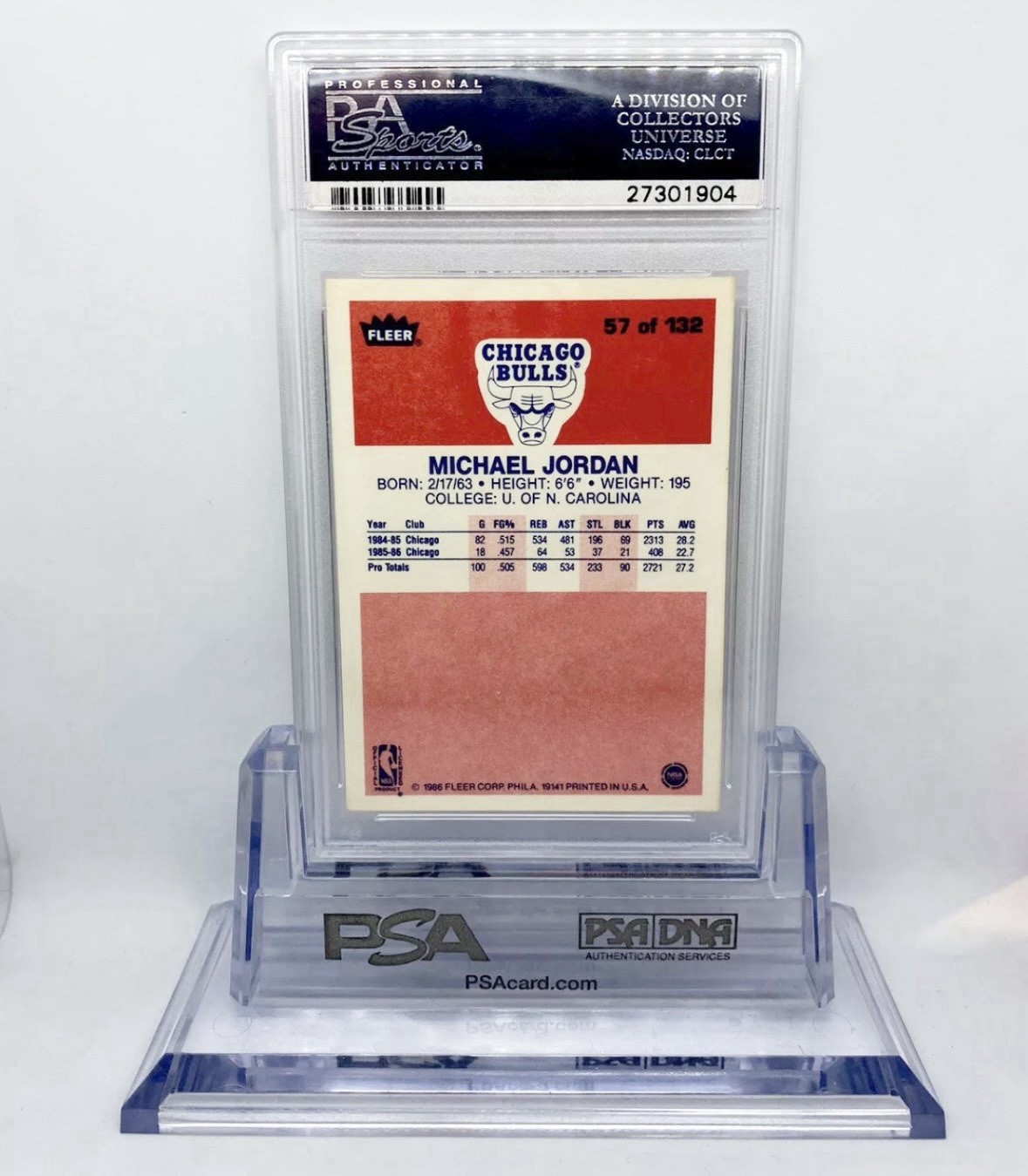 1986 FLEER #57 MICHAEL JORDAN ROOKIE RC PSA 9 LOOKS GEM MINT! CENTERED RARE!!! view 5