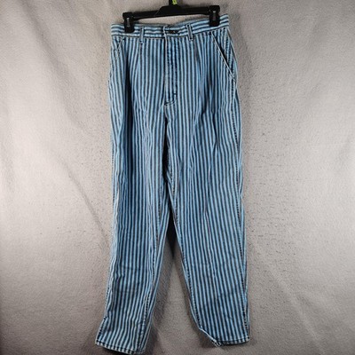 Vintage Lee Ankle Pants Womens 12 Blue Striped Pleated High Rise