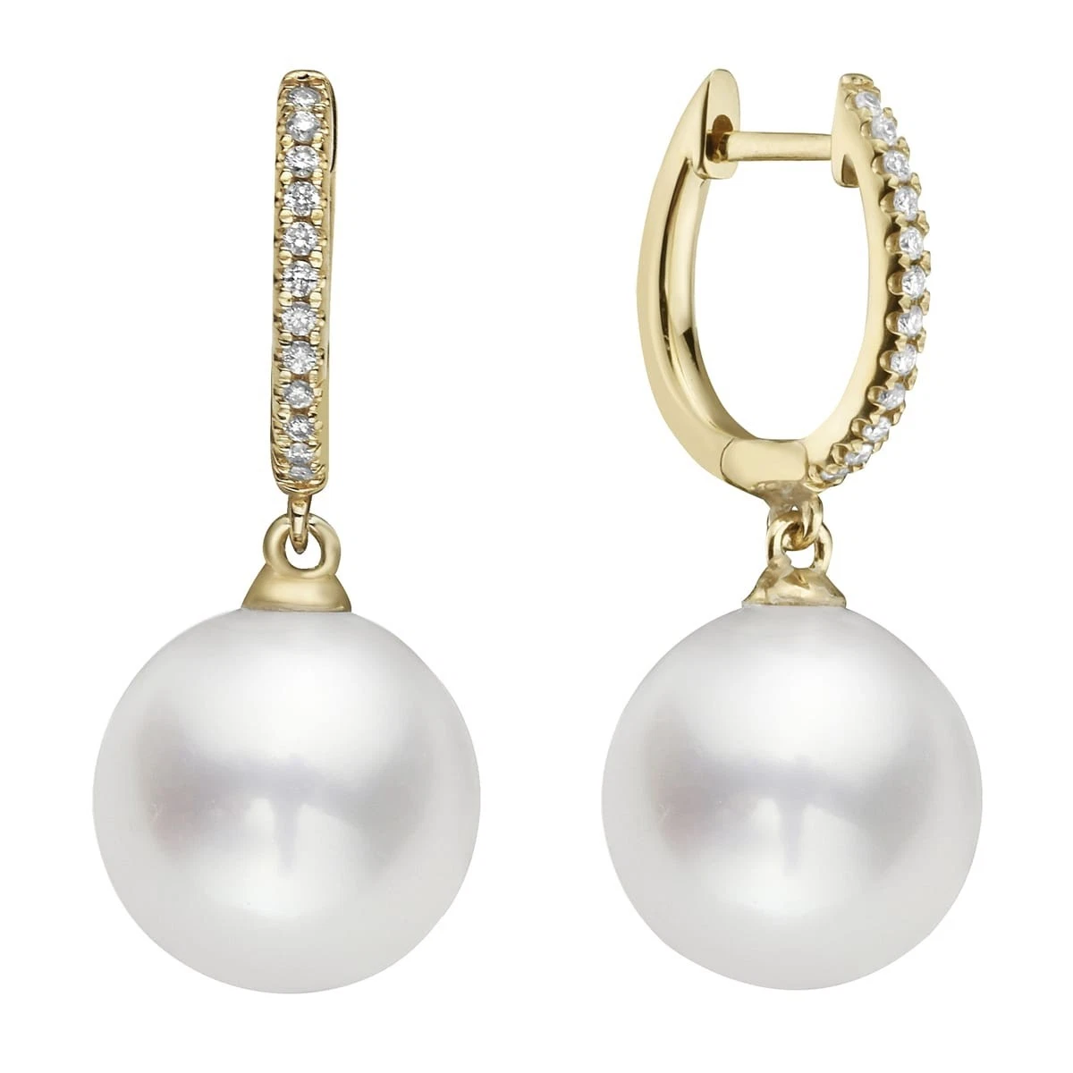 14K Yellow Gold South Sea Cultured Pearl & Diamond Earrings 10-11mm 0.08 ct tw