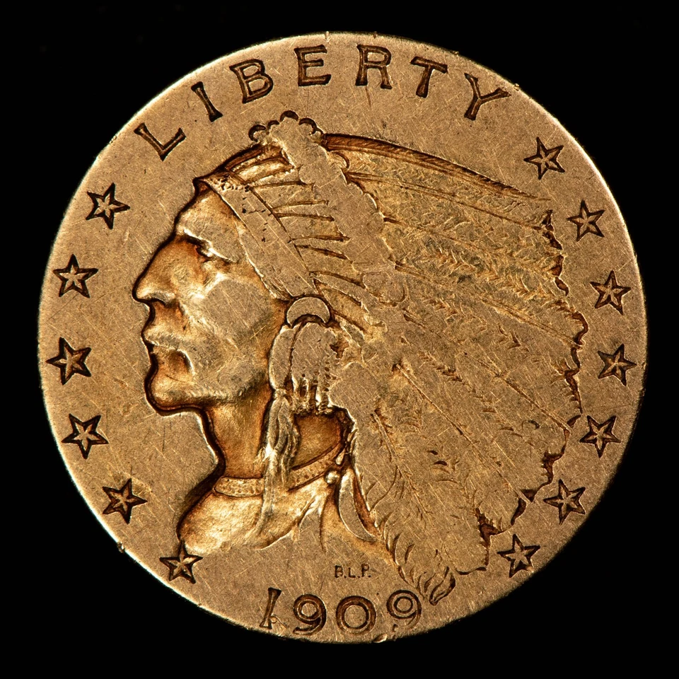 1909 G$2.50 Indian Head Gold Quarter Eagle - Authentic US Coin - SKU-G5794 - Image 3 of 4