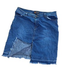 Vtg y2k Route 66 Denim Skirt Blue Frayed Hem Midi Size 16