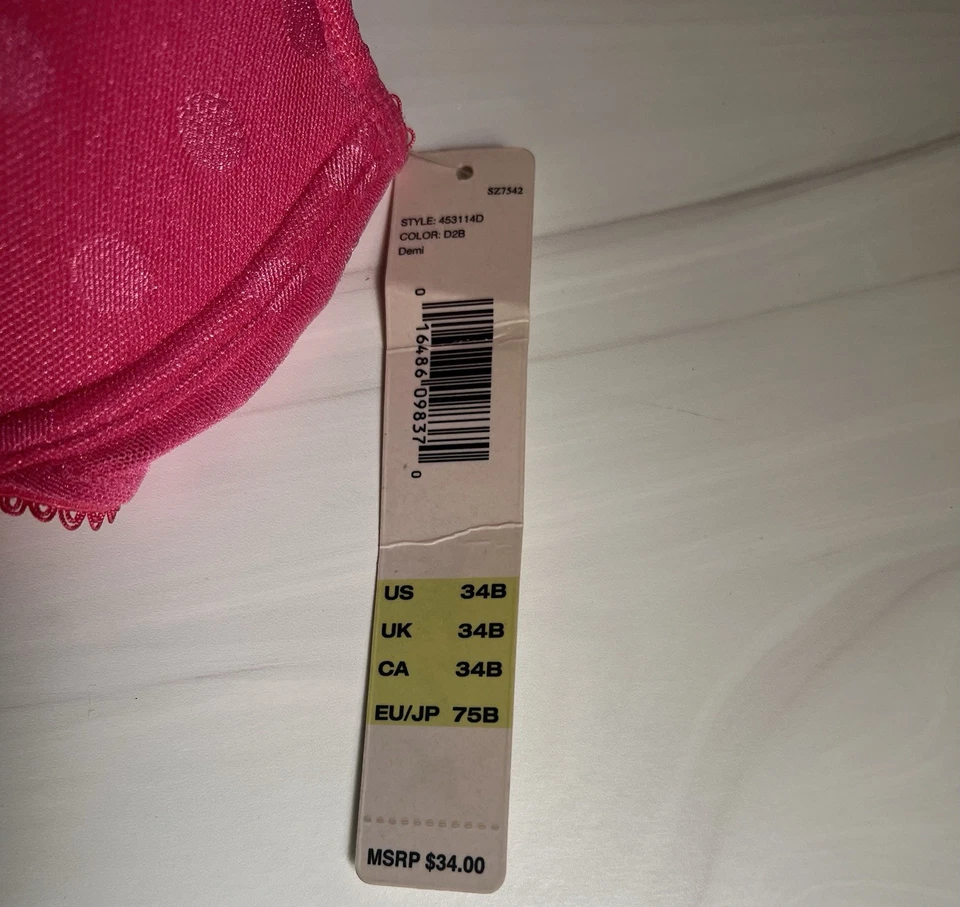 Nuevo Sujetador de Belleza Clásico DKNY Lunares Rosa Talla 34B Nuevo con Etiquetas Foto 2 de 4