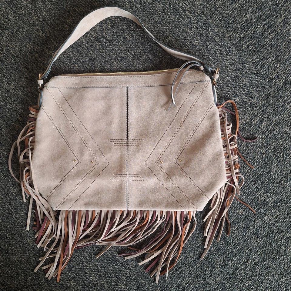 New Next Suede Fringed Large Bag Brown Beige Zipped Christmas Present - Image 2 of 4