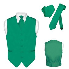 Men's Dress Vest NeckTie Hanky EMERALD GREEN Color Neck Tie Set for Suit Tuxedo