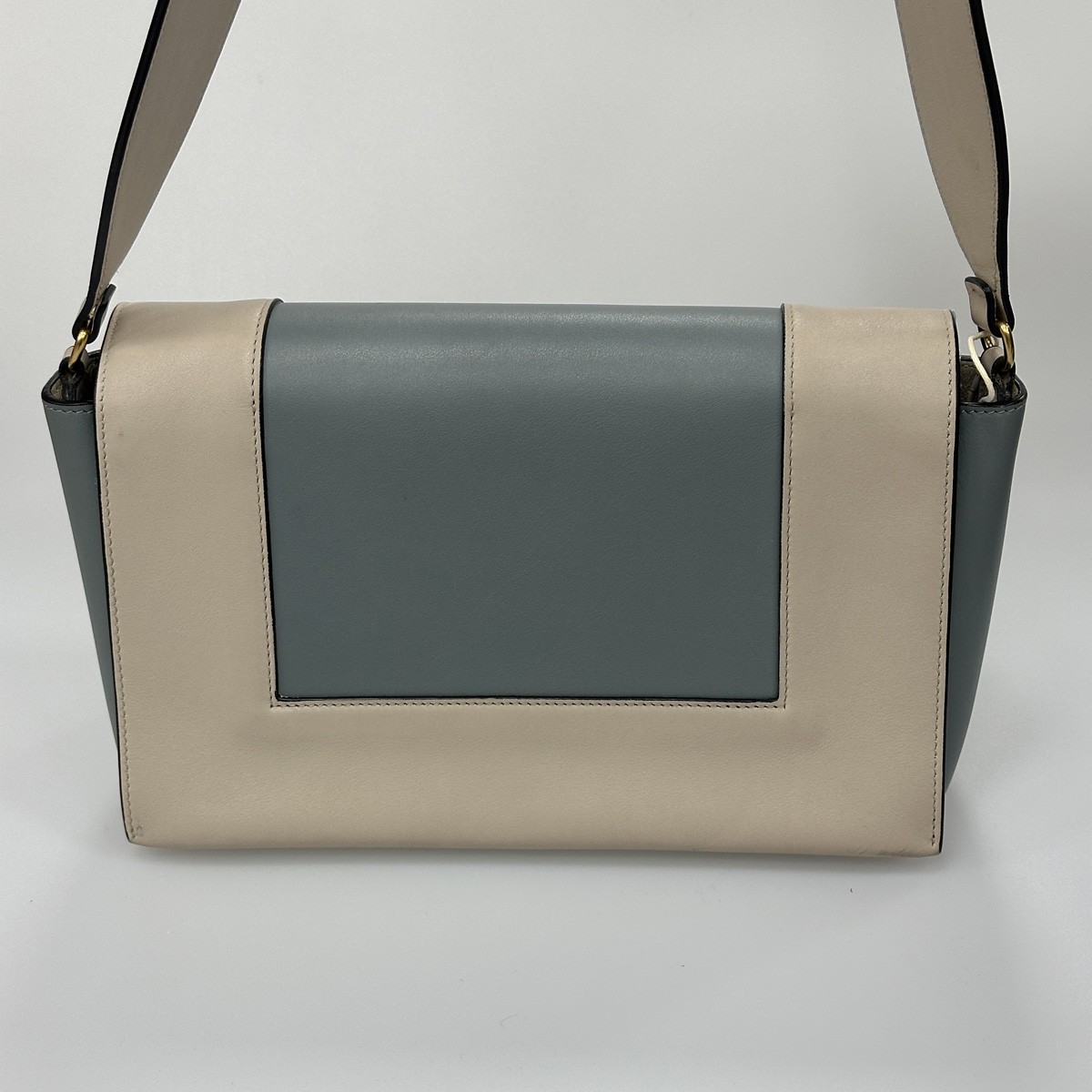 Celine Frame Bag, Smoky Blue and Beige Color Block Tofu Bag