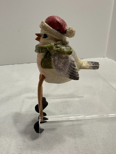 2 Small Resin Birds Red and Cream Christmas Shelf Sitters w/Dangle Legs - Picture 7 of 15