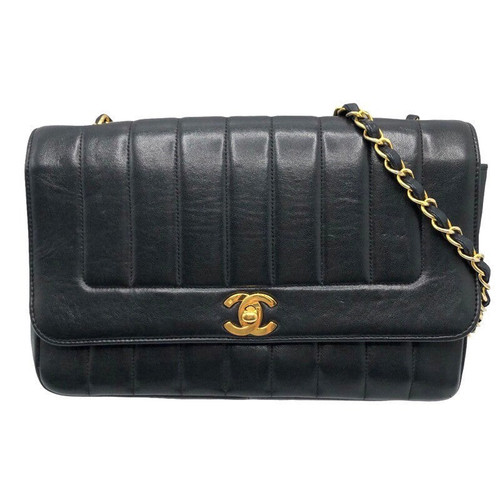 CHANEL MADEMOISELLE Black GD Hardware Lamb skin #676