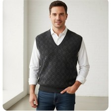 Made In Italy Charcoal Black V-Neck Wool Blend Sweater Vest Size L
