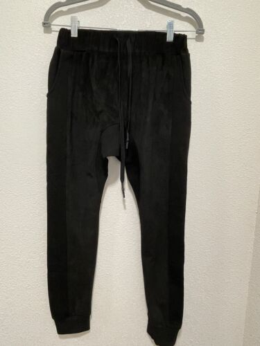 Lime & Vine Kay Harem Black Jogger Small Pockets Sporty Velour Knit NWT