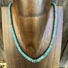 Sterling Silver Graduated Heishi Turquoise Bead Necklace. 17 inch