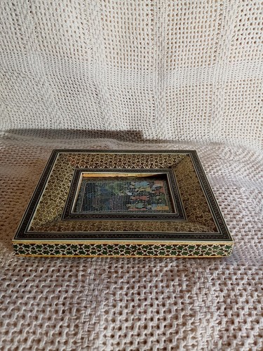 Vtg.Uniq Persian Khatam Gouache Painting W Inlaid Mosaic Frame.Intricate.H.M - Picture 11 of 23