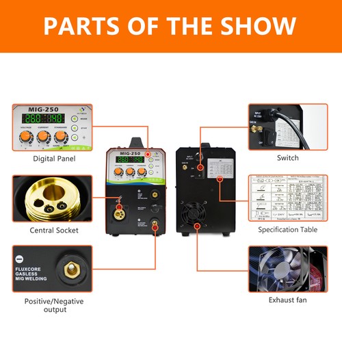 Hitbox 3in1 Mig Welder MIG ARC TIG Gas Gasless Digital Display MIG250 New - Picture 18 of 22