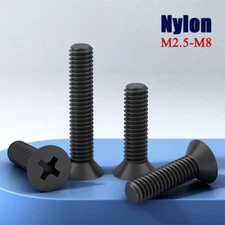 M2.5-M8 Black Nylon Phillips Countersunk Screw Flat Head Bolts L:5mm-40mm