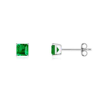 ANGARA Natural Emerald Stud Earrings in Sterling Silver for Women (4mm)